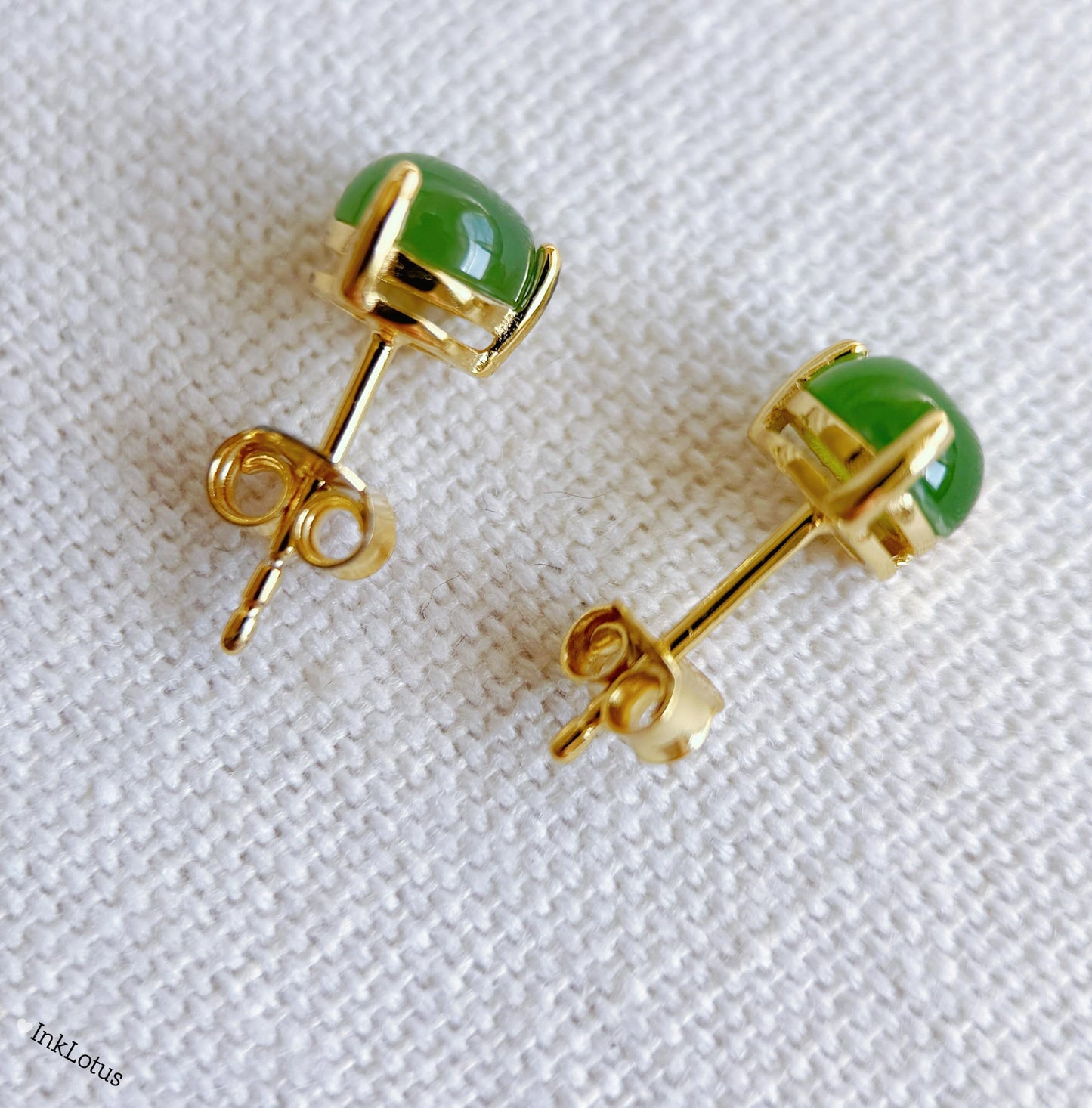 6mm Green Nephrite Jade Stud Earrings