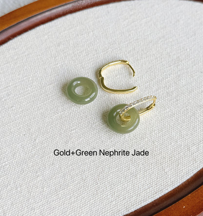 Convertible Nephrite Jade Donut Hoop Earrings | 925 Sterling Silver | Gold or Silver Hoops