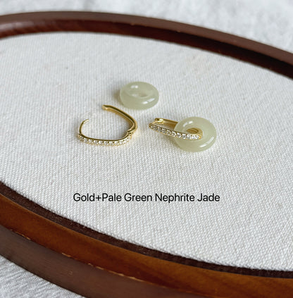 Convertible Nephrite Jade Donut Hoop Earrings | 925 Sterling Silver | Gold or Silver Hoops