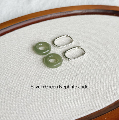 Convertible Nephrite Jade Donut Hoop Earrings | 925 Sterling Silver | Gold or Silver Hoops