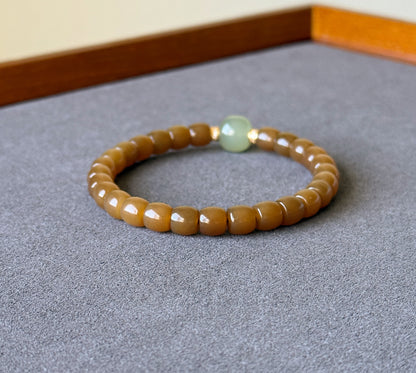 Natural Brown Nephrite Jade Bracelet – Barrel Beads 6*6.5mm