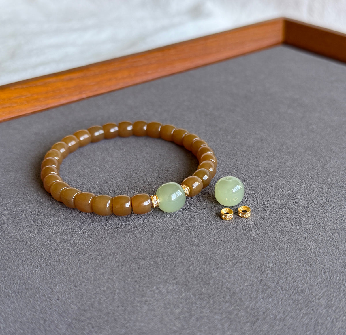 Natural Brown Nephrite Jade Bracelet – Barrel Beads 6*6.5mm