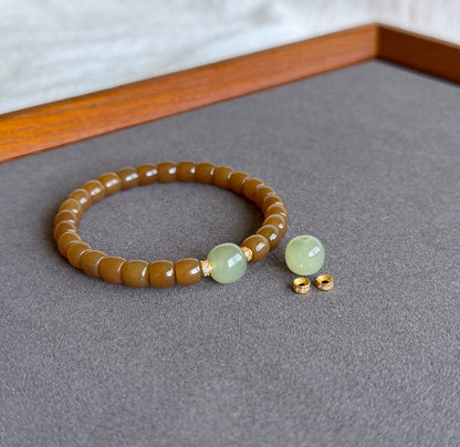 Natural Brown Nephrite Jade Bracelet – Barrel Beads 6*6.5mm