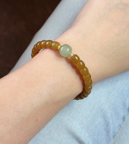 Natural Brown Nephrite Jade Bracelet – Barrel Beads 6*6.5mm
