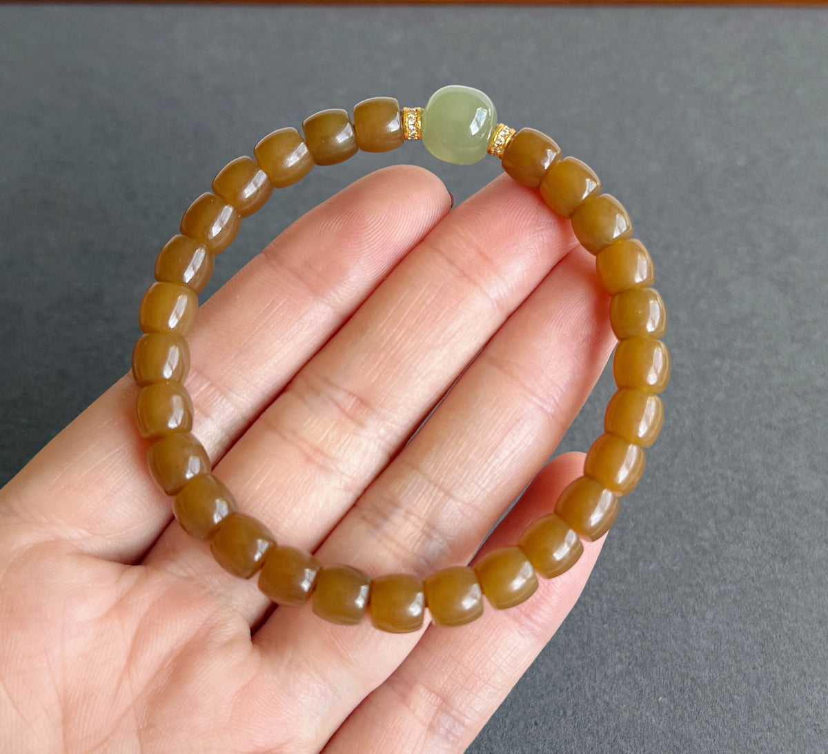 Natural Brown Nephrite Jade Bracelet – Barrel Beads 6*6.5mm