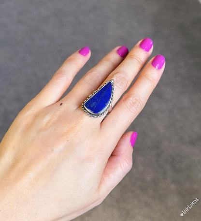 Adjustable Lapis Lazuli Ring in S925 Sterling Silver