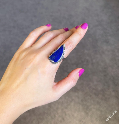 Adjustable Lapis Lazuli Ring in S925 Sterling Silver