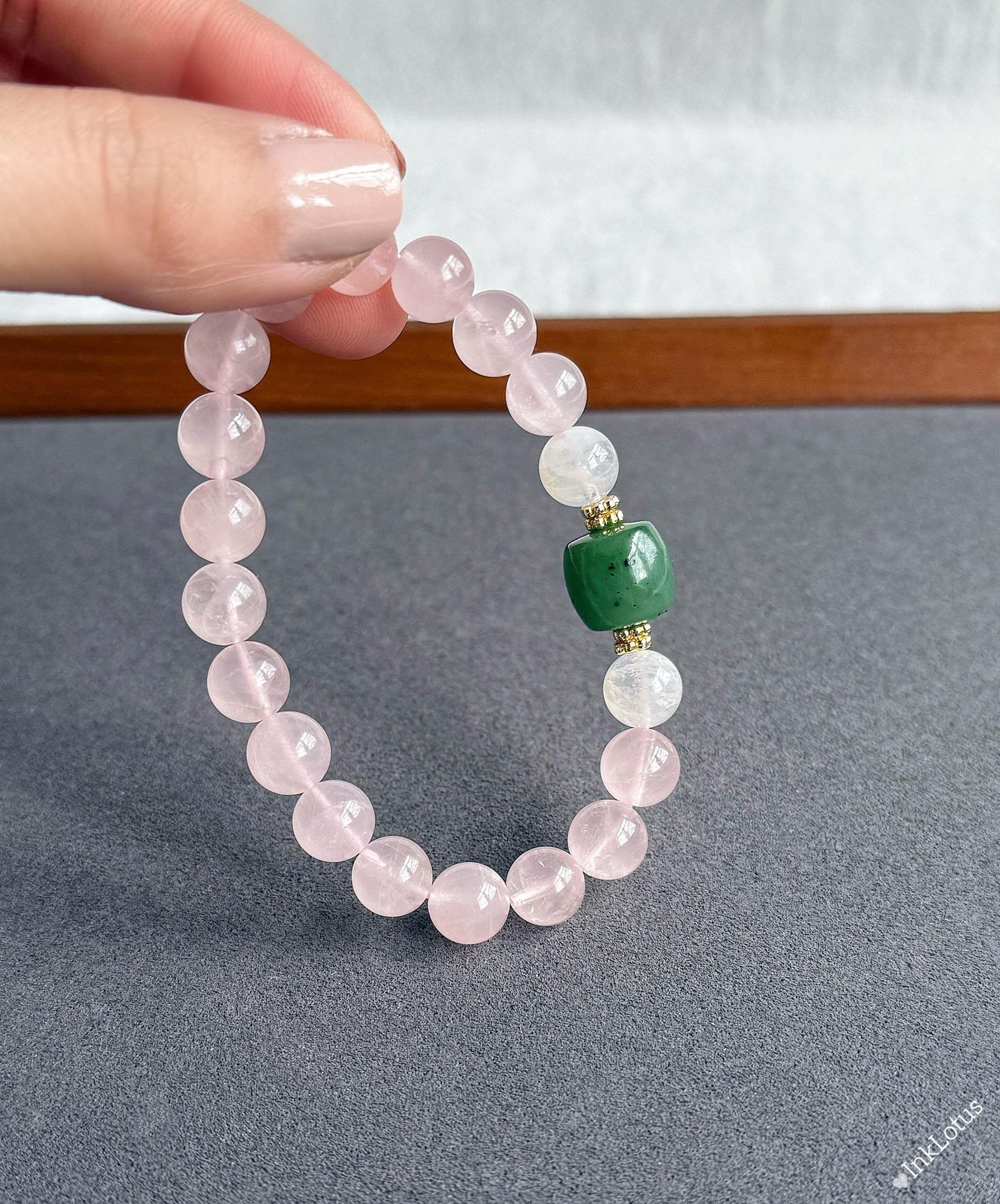 8mm Rose Quartz Bracelet with Nephrite Jade and Moonstone