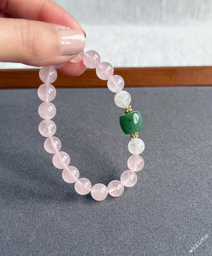 8mm Rose Quartz Bracelet with Nephrite Jade and Moonstone