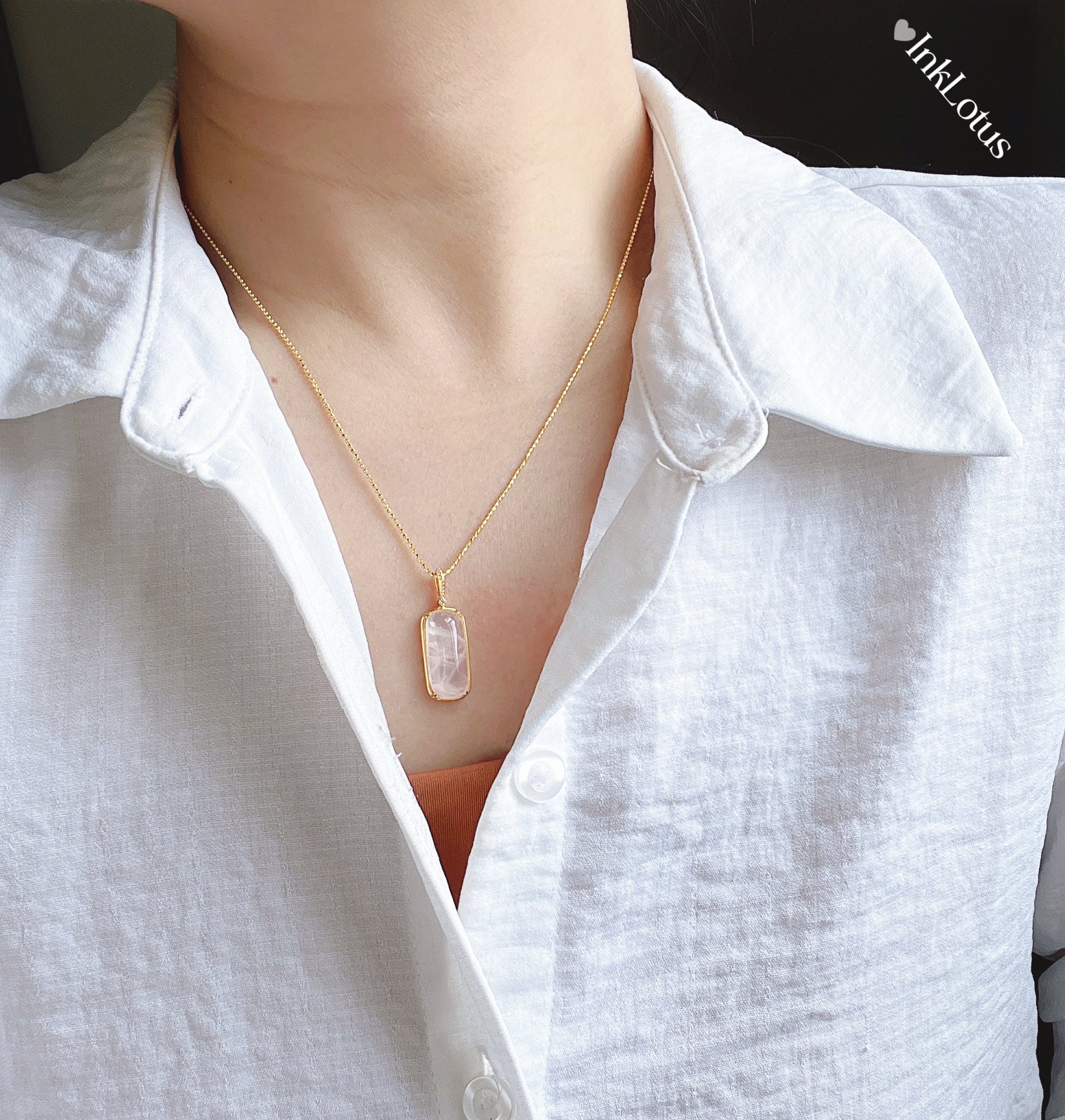 S925 Natural Rose Quartz Crystal Pendant Necklace | Gift for Love