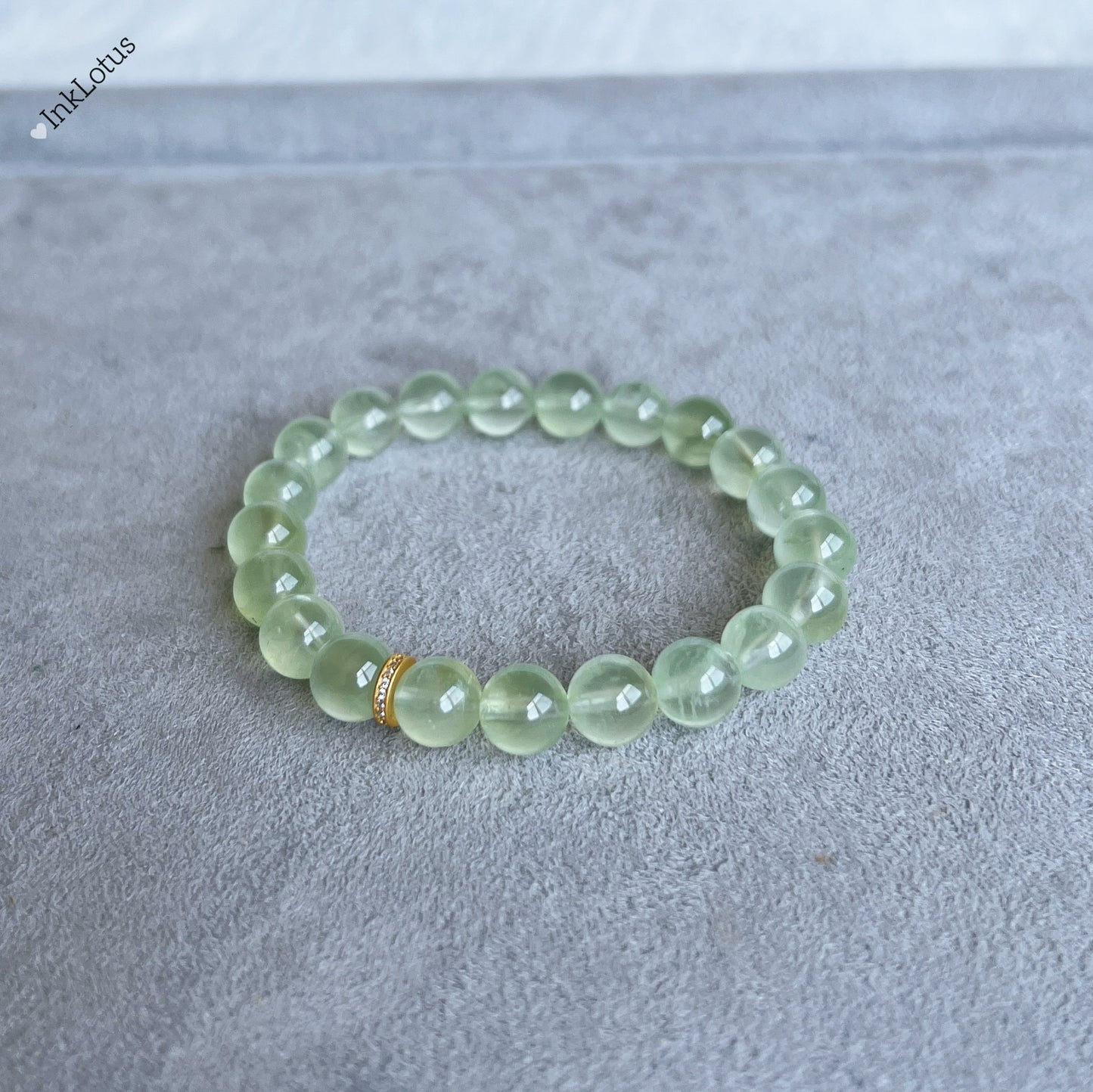 7.5mm AAAA Prehnite Bracelet: Gold-Plated S925 Spacer, Genuine Gemstone Jewelry