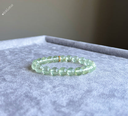 7.5mm AAAA Prehnite Bracelet: Gold-Plated S925 Spacer, Genuine Gemstone Jewelry