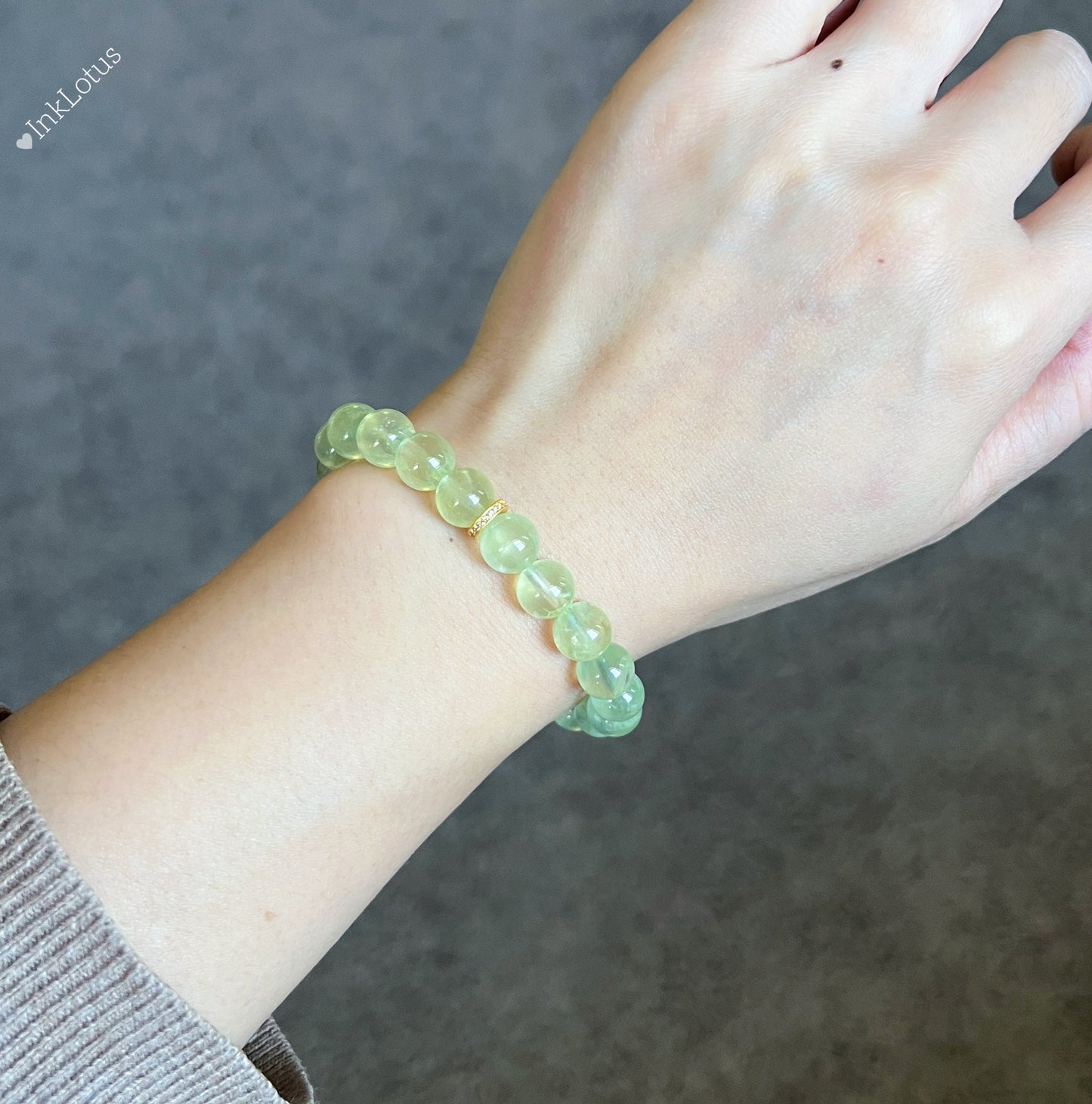 7.5mm AAAA Prehnite Bracelet: Gold-Plated S925 Spacer, Genuine Gemstone Jewelry