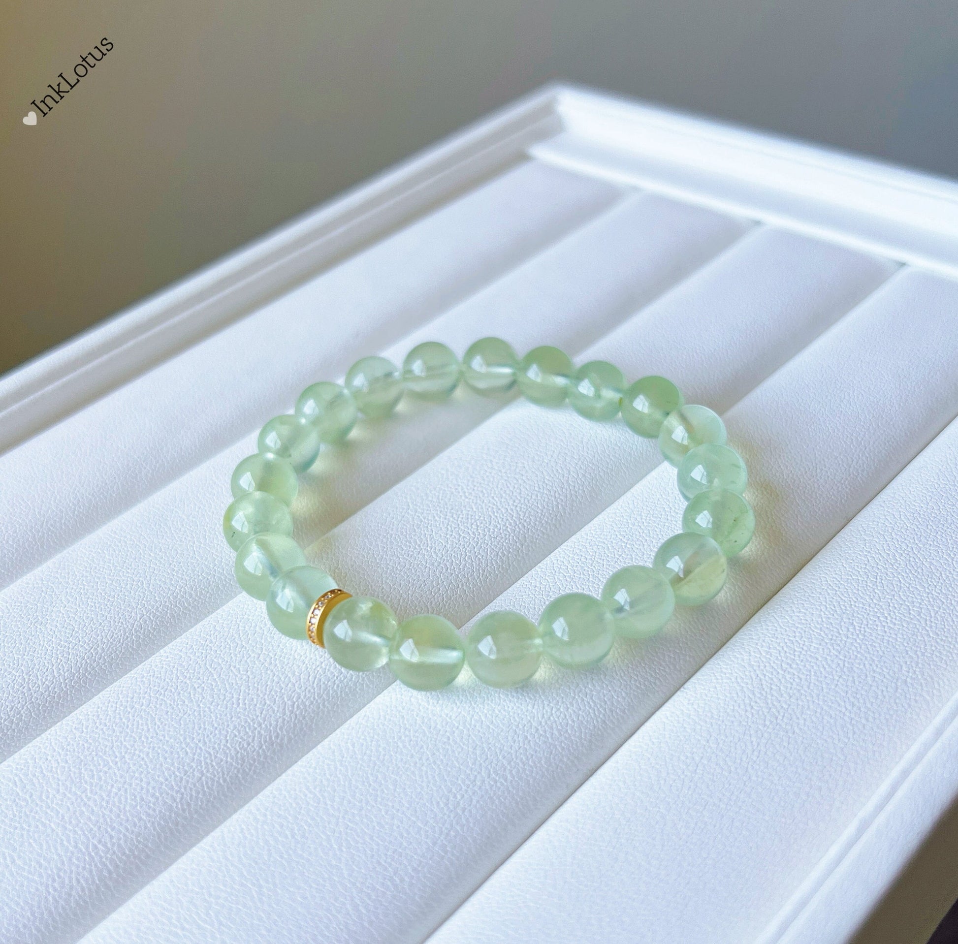 7.5mm AAAA Prehnite Bracelet: Gold-Plated S925 Spacer, Genuine Gemstone Jewelry
