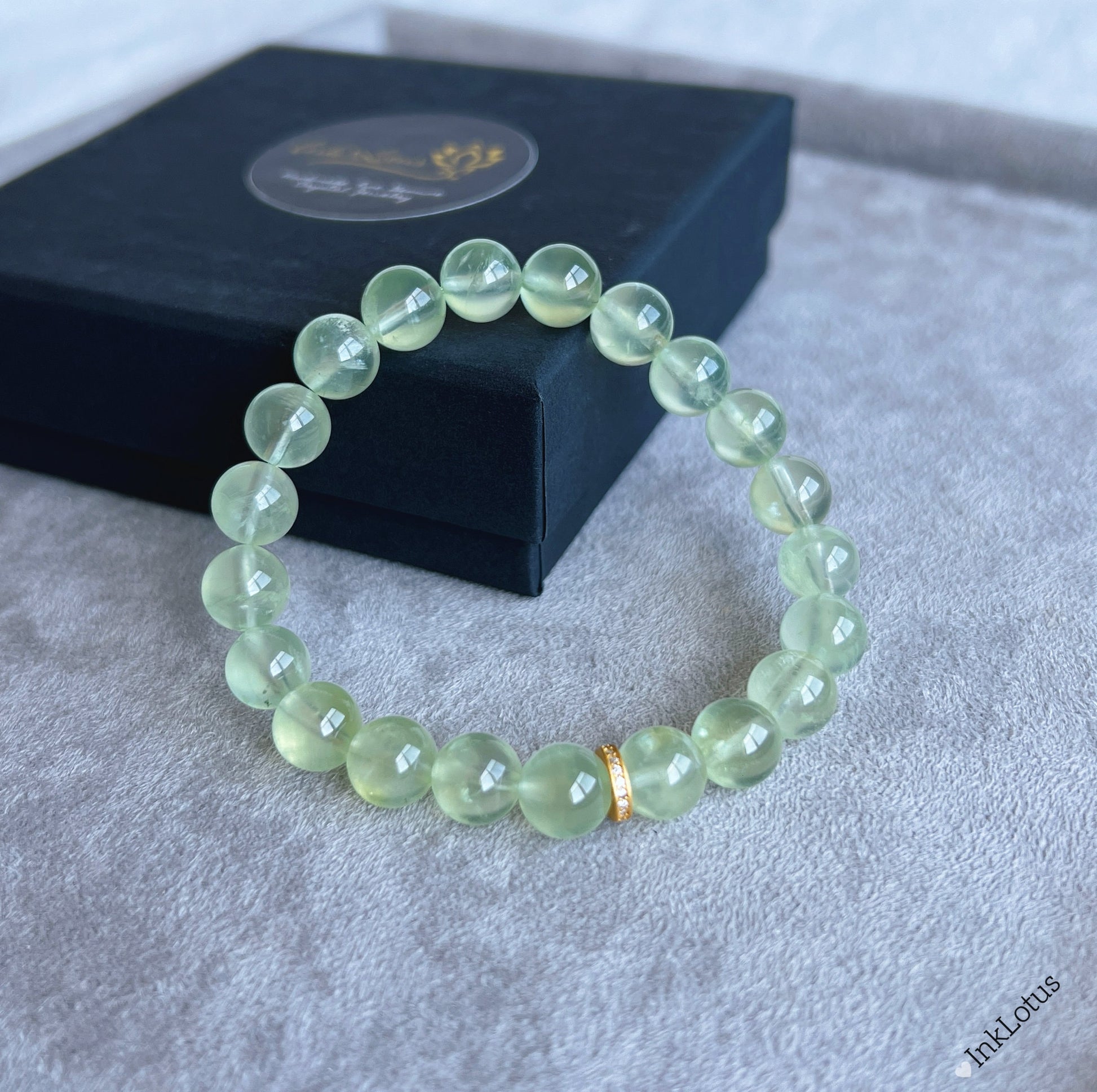 7.5mm AAAA Prehnite Bracelet: Gold-Plated S925 Spacer, Genuine Gemstone Jewelry