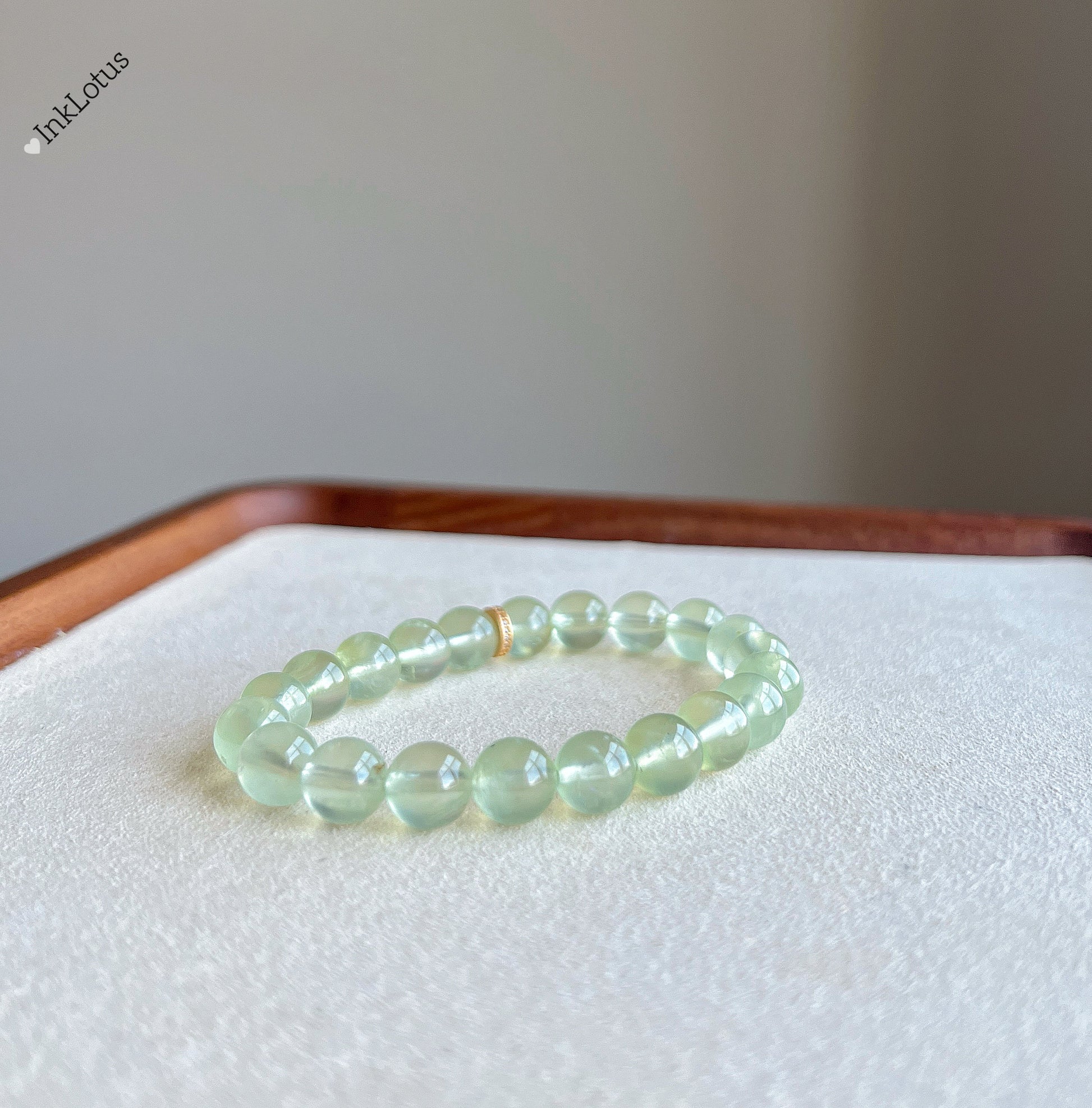 7.5mm AAAA Prehnite Bracelet: Gold-Plated S925 Spacer, Genuine Gemstone Jewelry