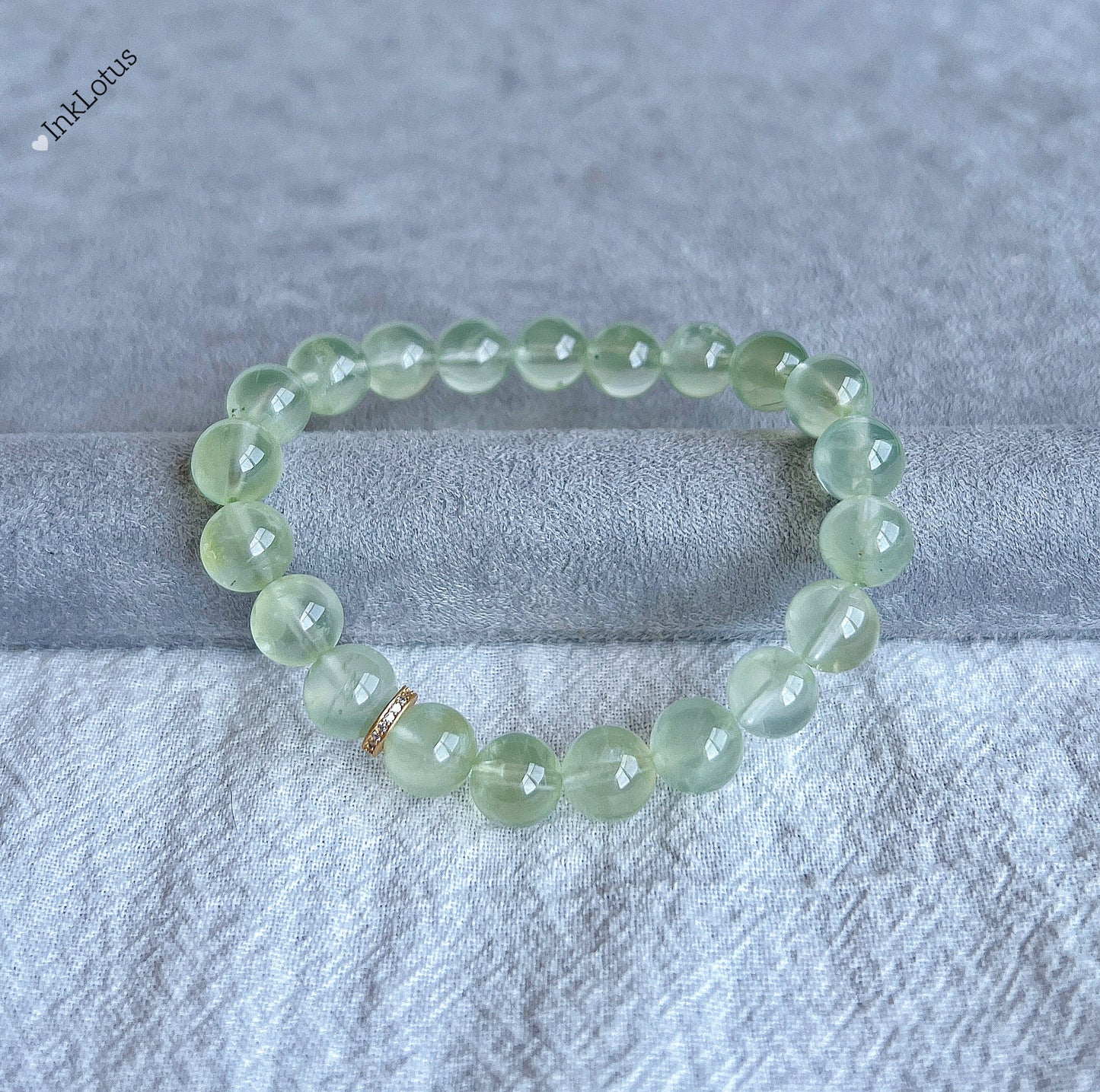 7.5mm AAAA Prehnite Bracelet: Gold-Plated S925 Spacer, Genuine Gemstone Jewelry