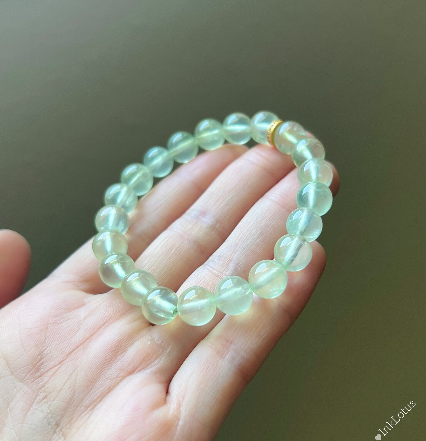 7.5mm AAAA Prehnite Bracelet: Gold-Plated S925 Spacer, Genuine Gemstone Jewelry