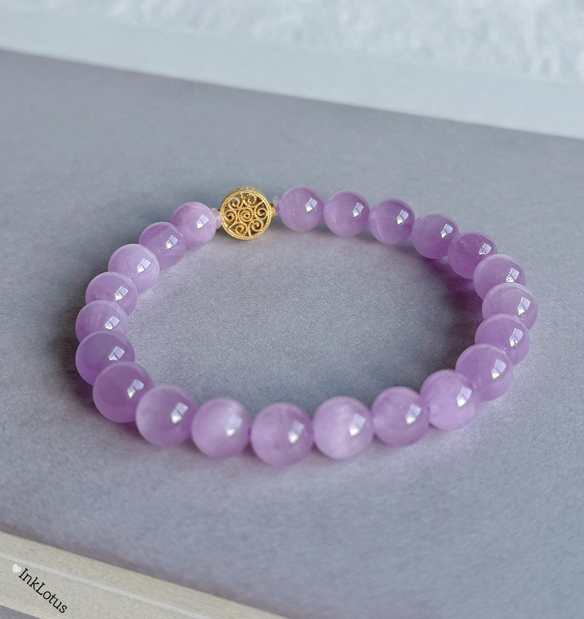 7mm Kunzite Bracelet|Natural AAAA+ Kunzite Beads| S925 Natural Turquoise Accent| Healing Heart Chakra Crystal Bracelet| Pink Purple Kunzite
