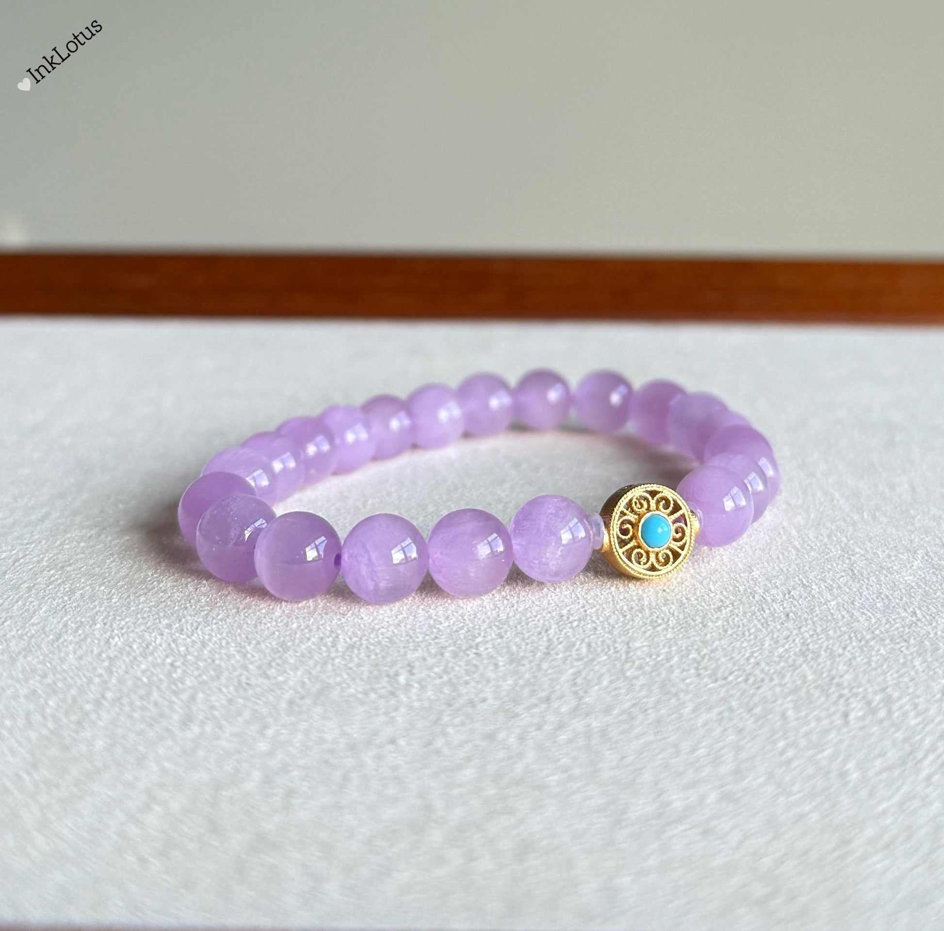 7mm Kunzite Bracelet|Natural AAAA+ Kunzite Beads| S925 Natural Turquoise Accent| Healing Heart Chakra Crystal Bracelet| Pink Purple Kunzite