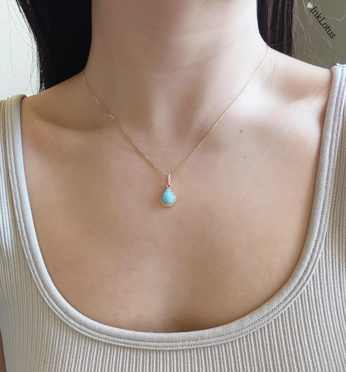 Gold Amazonite Teardrop Pendant: S925 Sterling Silver Necklace