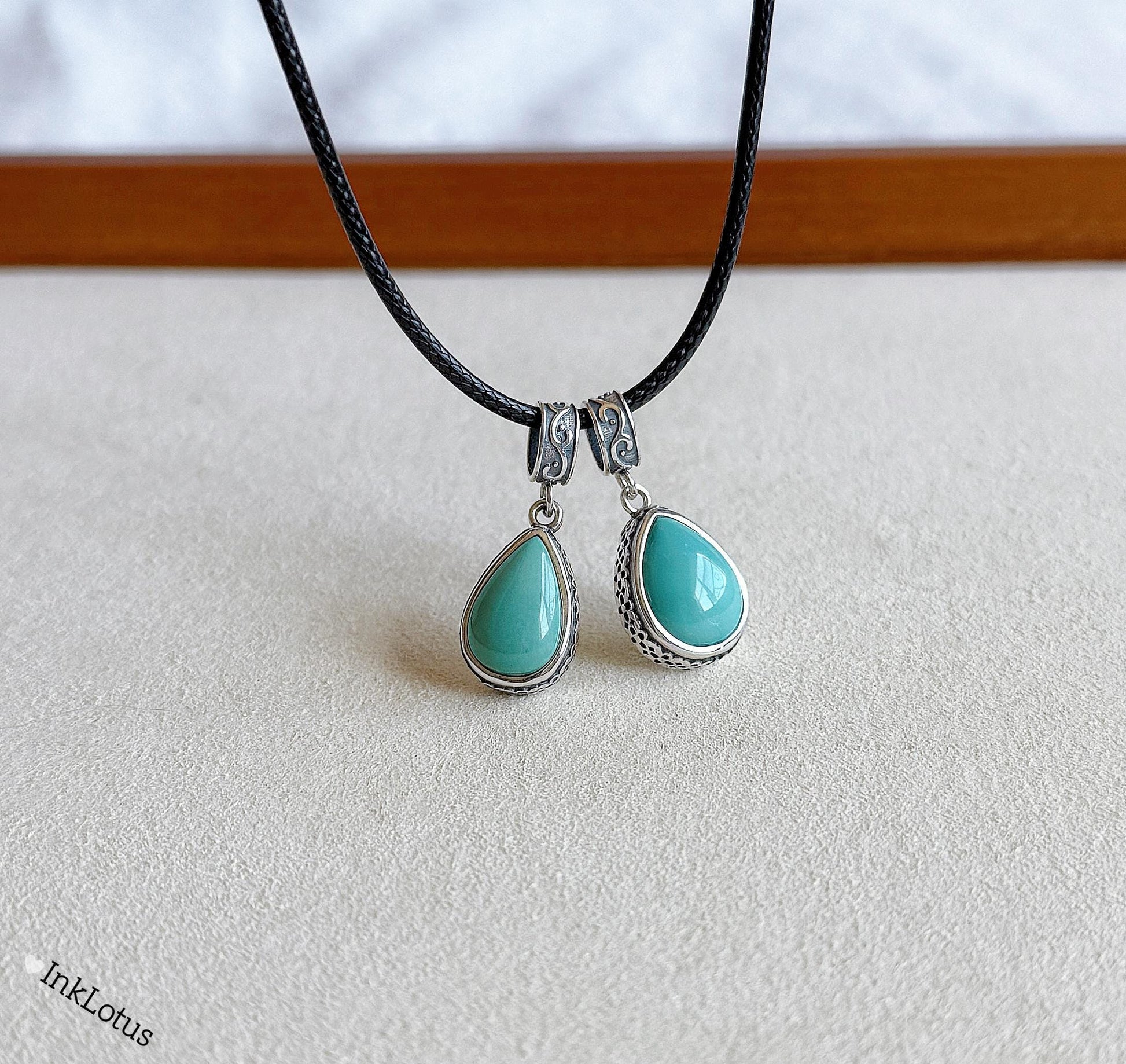 Handcrafted Turquoise Teardrop Pendant: Sterling Silver Necklace, December Birthstone