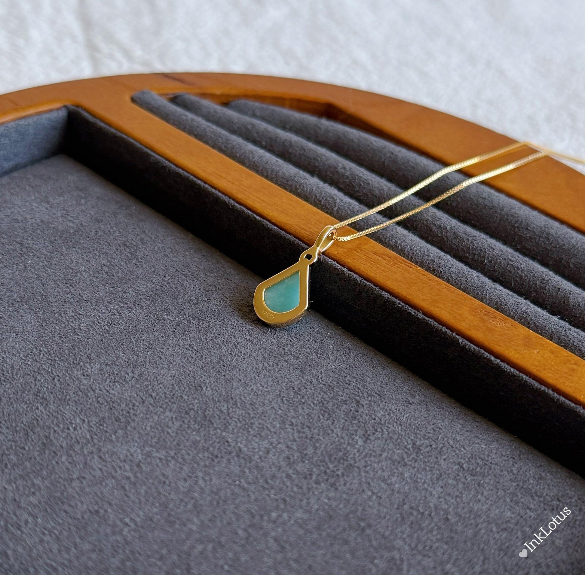 Gold Amazonite Teardrop Pendant: S925 Sterling Silver Necklace