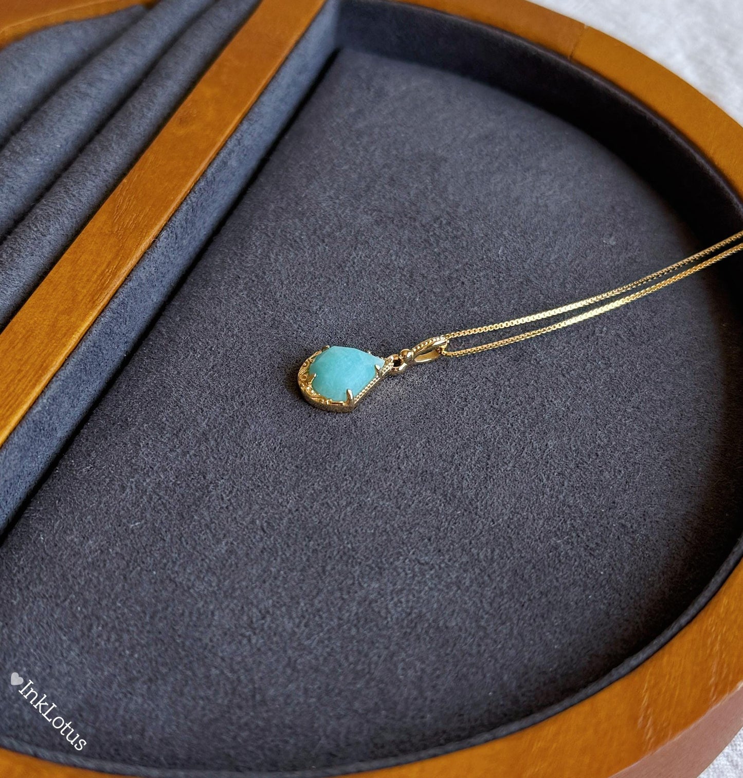 Gold Amazonite Teardrop Pendant: S925 Sterling Silver Necklace