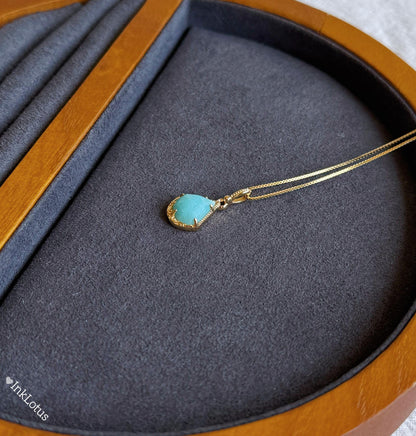 Gold Amazonite Teardrop Pendant: S925 Sterling Silver Necklace