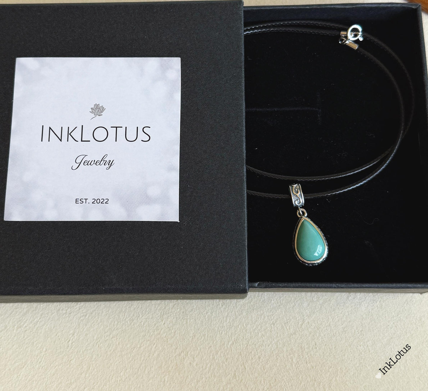 Handcrafted Turquoise Teardrop Pendant: Sterling Silver Necklace, December Birthstone