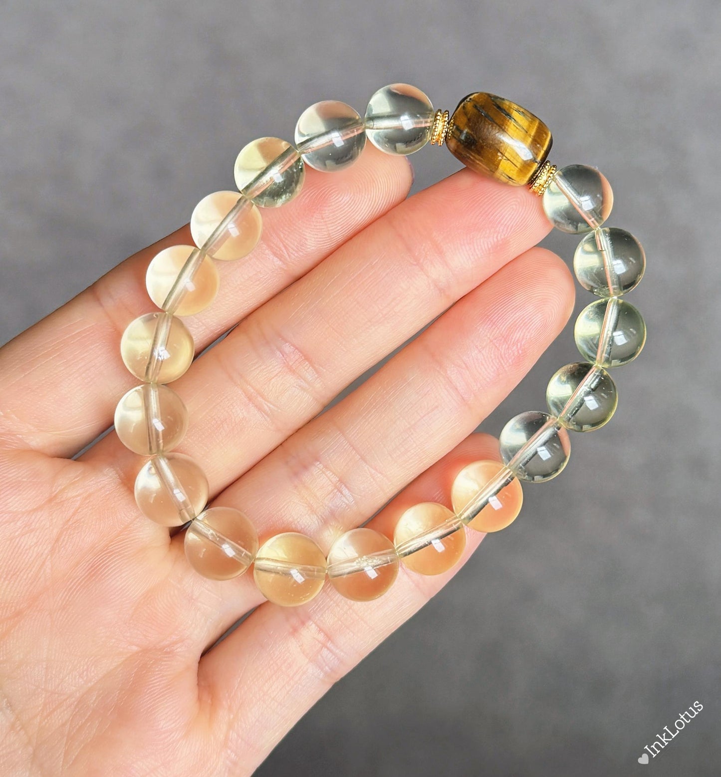 8.5mm Citrine Bracelet with Yellow Tiger's Eye: S925 Silver Accents, November Birthstone