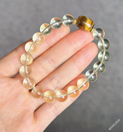 8.5mm Citrine Bracelet with Yellow Tiger's Eye: S925 Silver Accents, November Birthstone