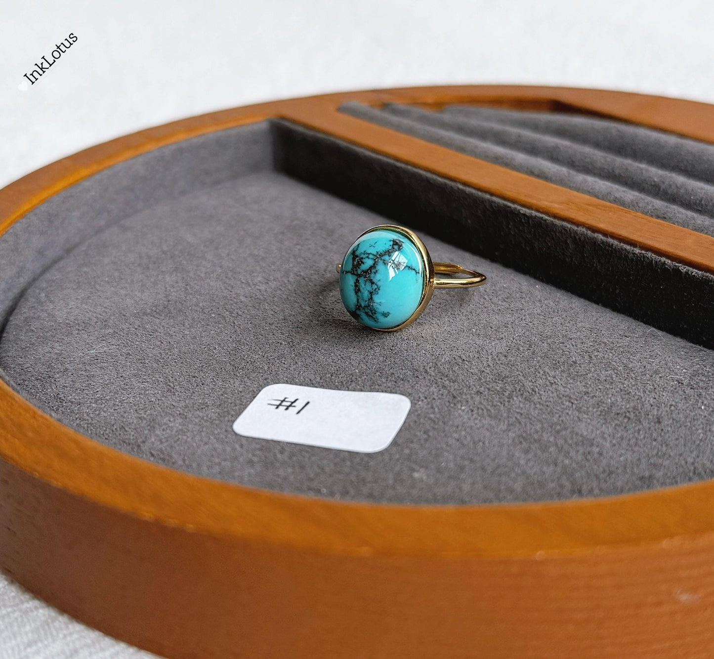 Gold Turquoise Ring: Natural and Untreated Turquoise, Adjustable S925 Sterling Silver, December Birthstone