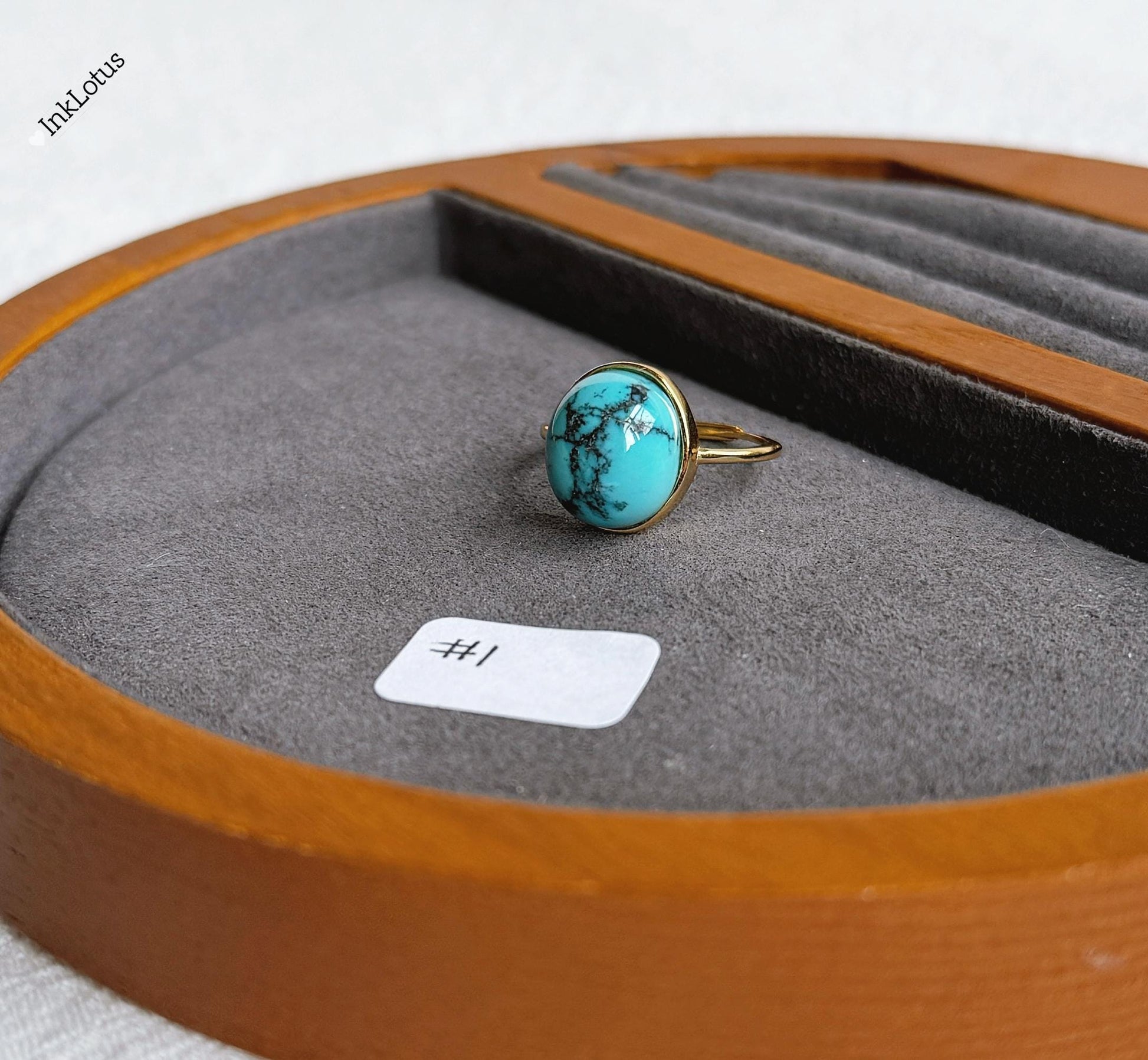 Gold Turquoise Ring: Natural and Untreated Turquoise, Adjustable S925 Sterling Silver, December Birthstone