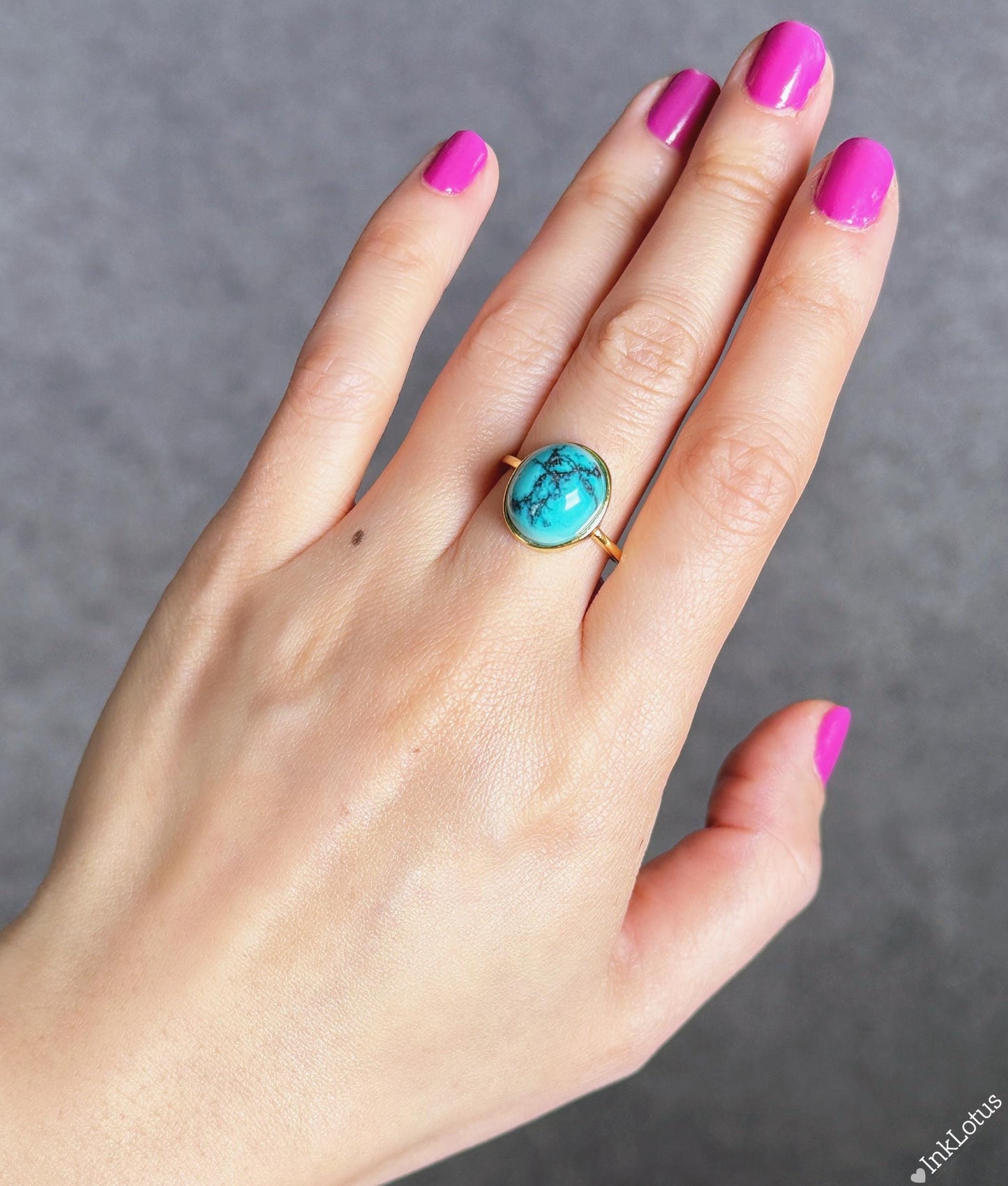 Gold Turquoise Ring: Natural and Untreated Turquoise, Adjustable S925 Sterling Silver, December Birthstone