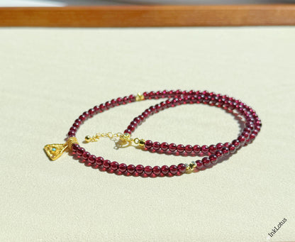 Garnet Choker: 4mm Beaded Necklace with Evil Eye Pendant, 925 Silver
