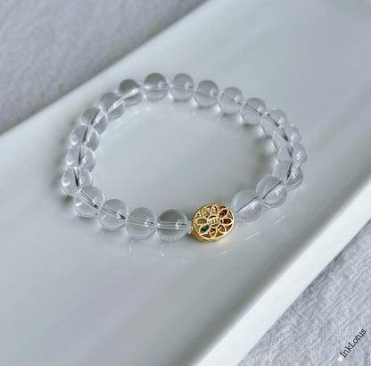 8mm Clear Quartz Beaded Bracelet with Aquamarine Charm | Clarity & Calm