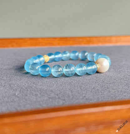 Aquamarine and Pearl Bracelet | S925 Silver, March Birthstone
