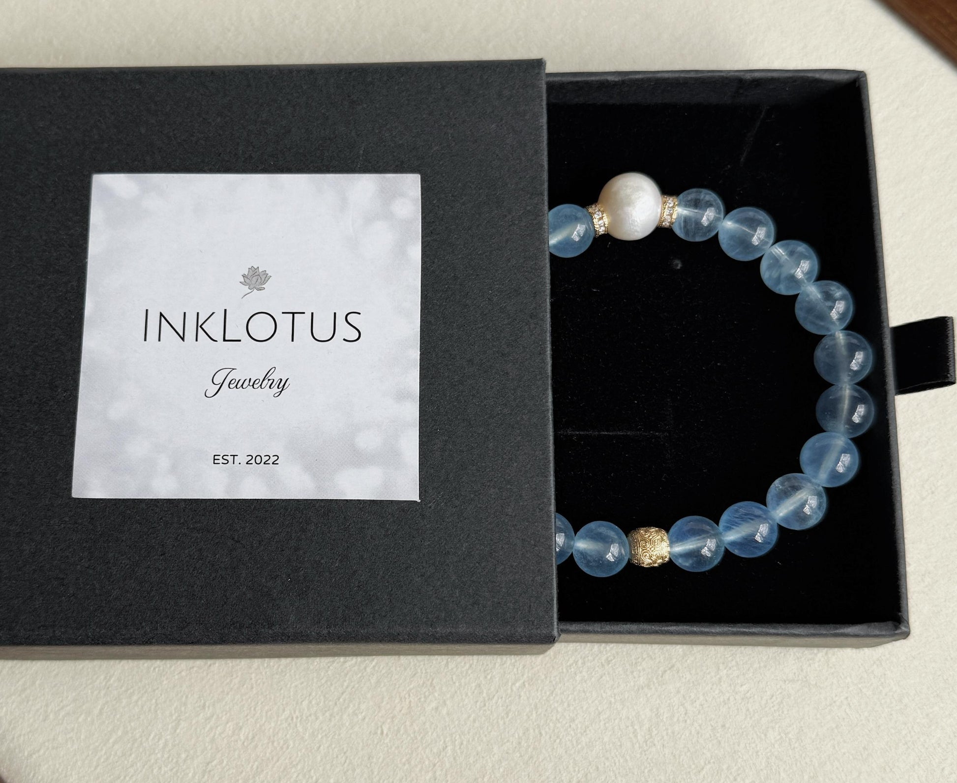 Aquamarine and Pearl Bracelet | S925 Silver, March Birthstone