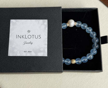 Aquamarine and Pearl Bracelet | S925 Silver, March Birthstone