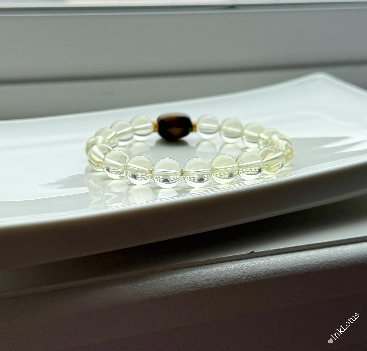 8.5mm Citrine Bracelet with Yellow Tiger's Eye: S925 Silver Accents, November Birthstone