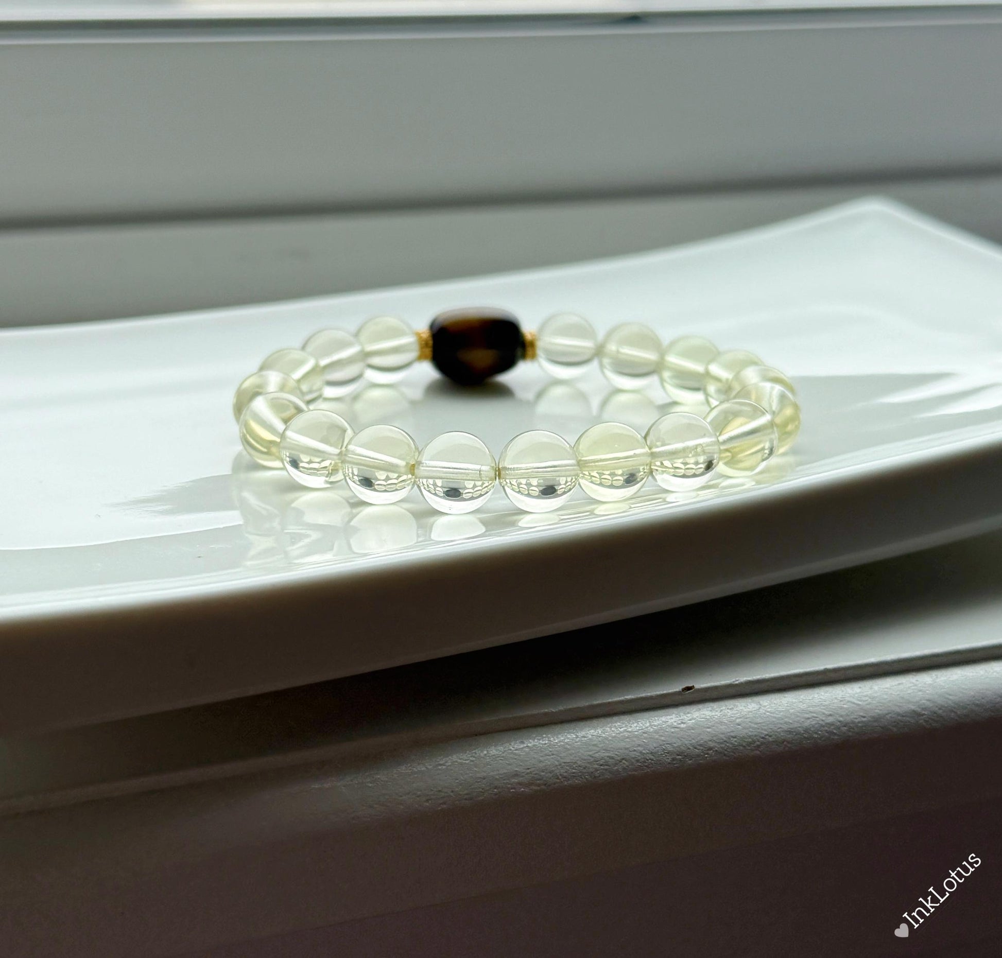 8.5mm Citrine Bracelet with Yellow Tiger's Eye: S925 Silver Accents, November Birthstone