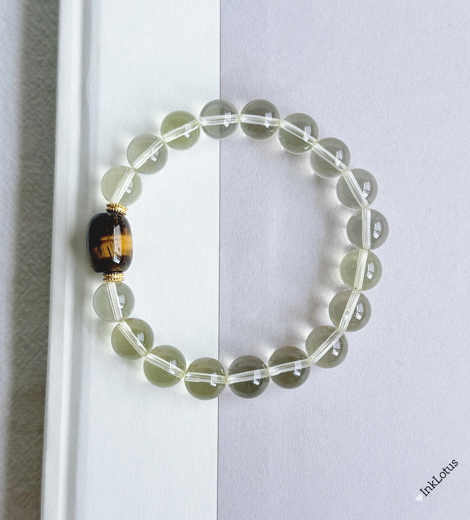 8.5mm Citrine Bracelet with Yellow Tiger's Eye: S925 Silver Accents, November Birthstone