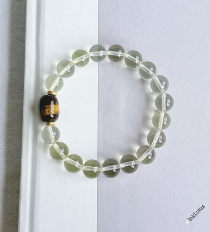 8.5mm Citrine Bracelet with Yellow Tiger's Eye: S925 Silver Accents, November Birthstone
