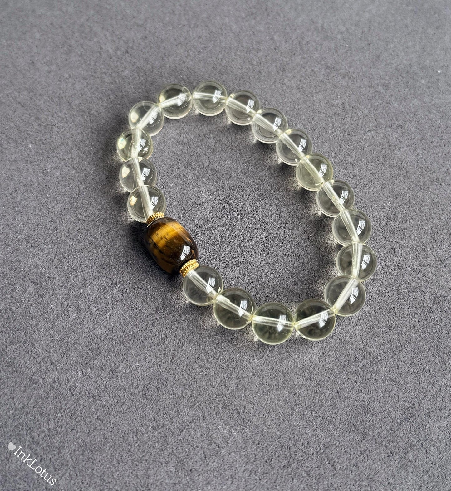 8.5mm Citrine Bracelet with Yellow Tiger's Eye: S925 Silver Accents, November Birthstone