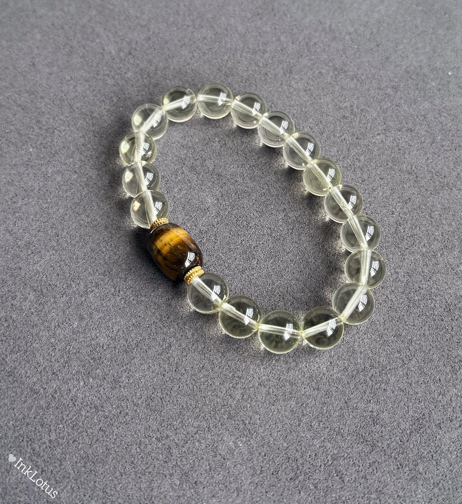 8.5mm Citrine Bracelet with Yellow Tiger's Eye: S925 Silver Accents, November Birthstone
