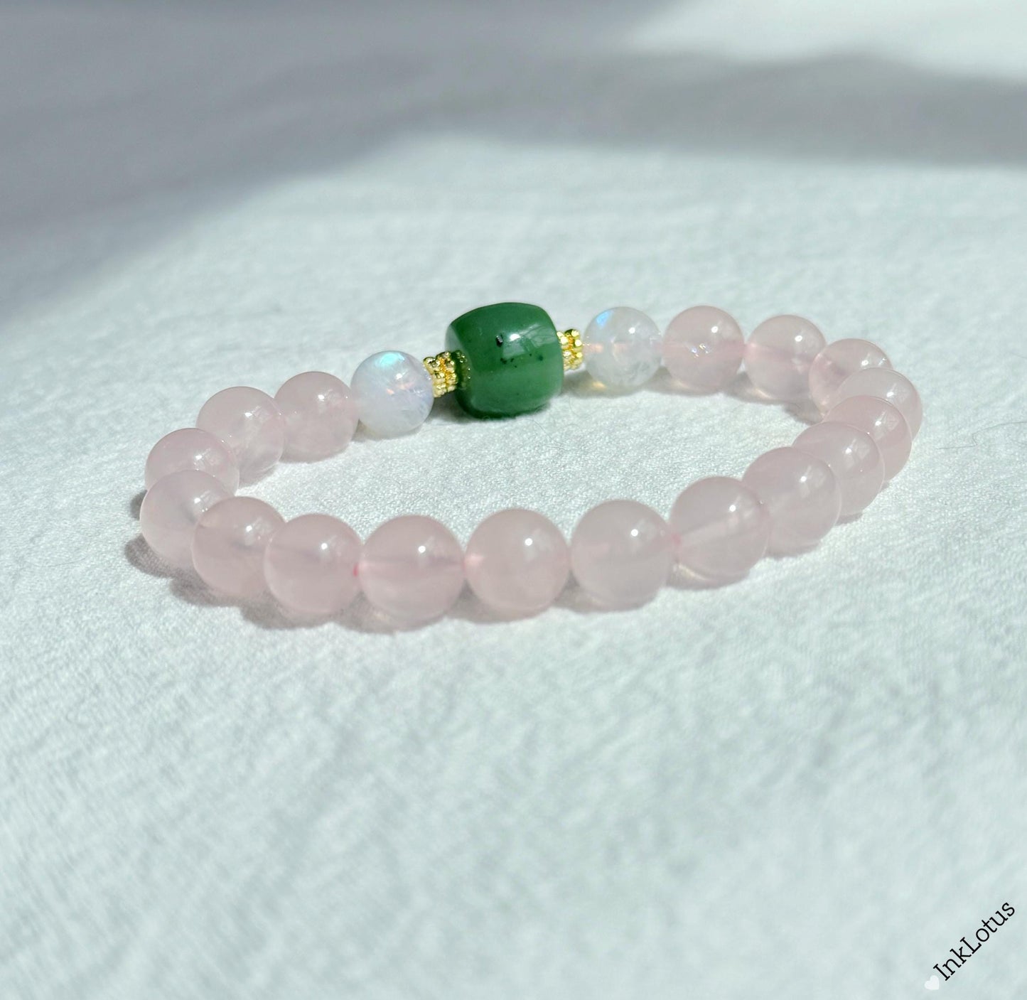 8mm Rose Quartz Bracelet with Nephrite Jade and Moonstone