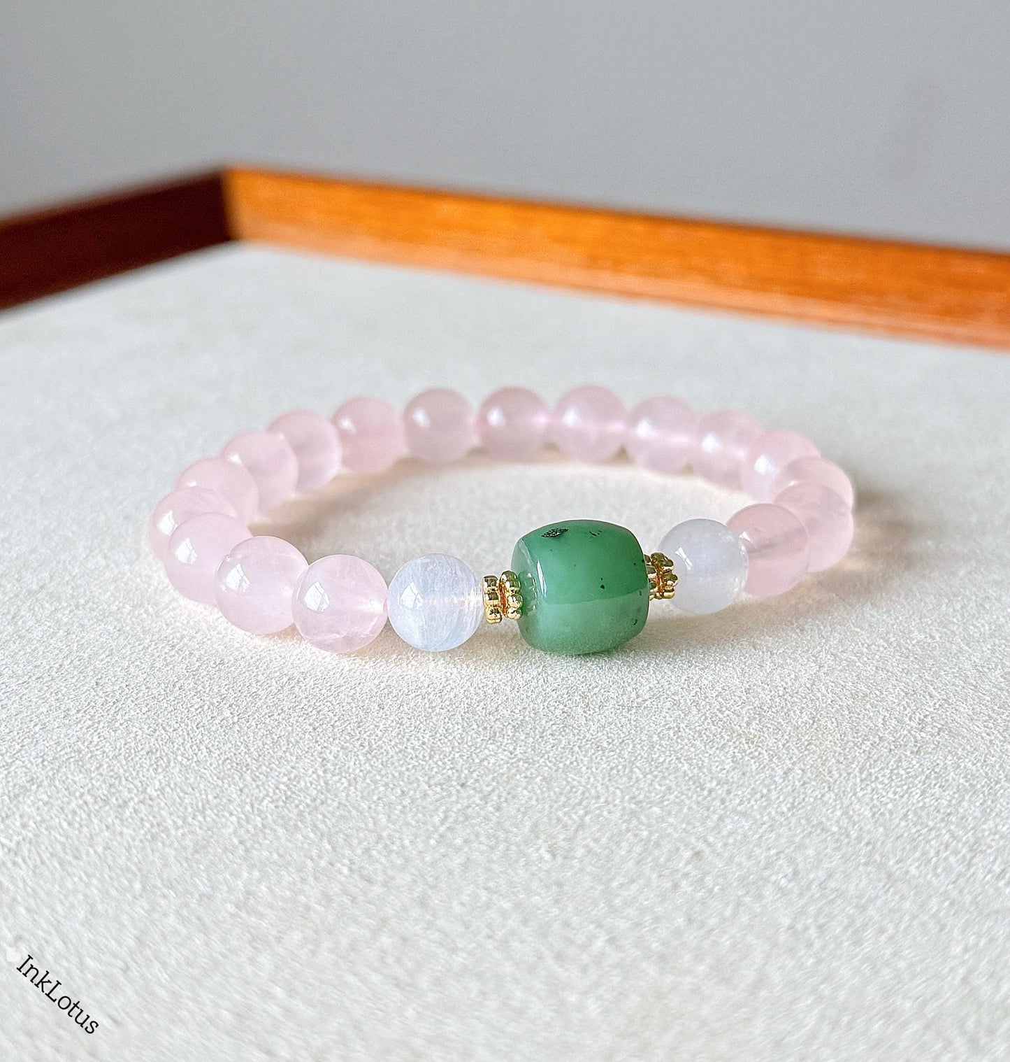 8mm Rose Quartz Bracelet with Nephrite Jade and Moonstone
