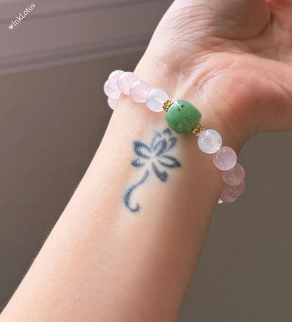 8mm Rose Quartz Bracelet with Nephrite Jade and Moonstone