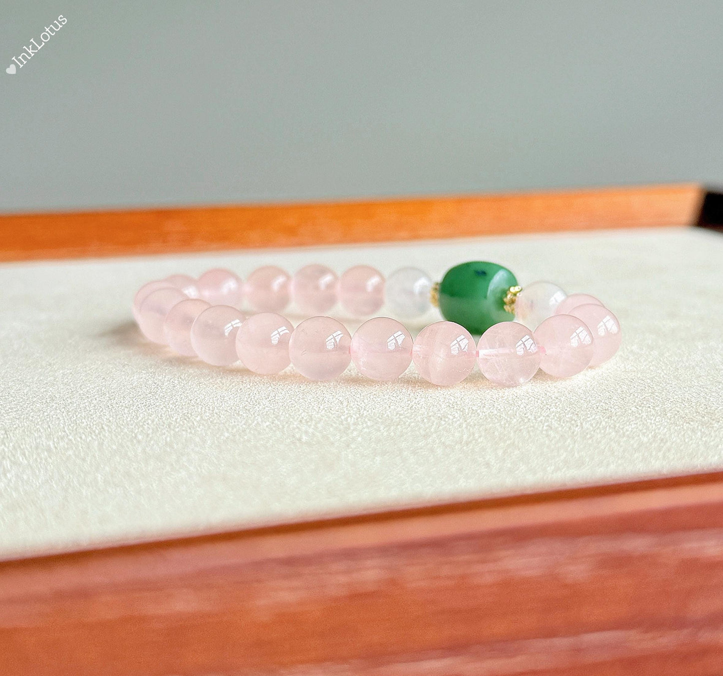 8mm Rose Quartz Bracelet with Nephrite Jade and Moonstone